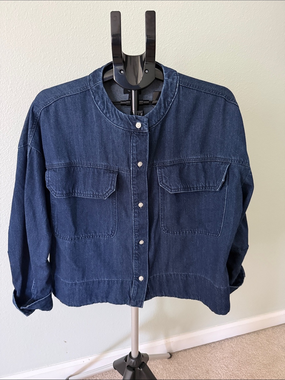 Scoop Denim Dark Blue Cropped Oversized Button-Down Size Medium NWOT - Picture 2 of 10